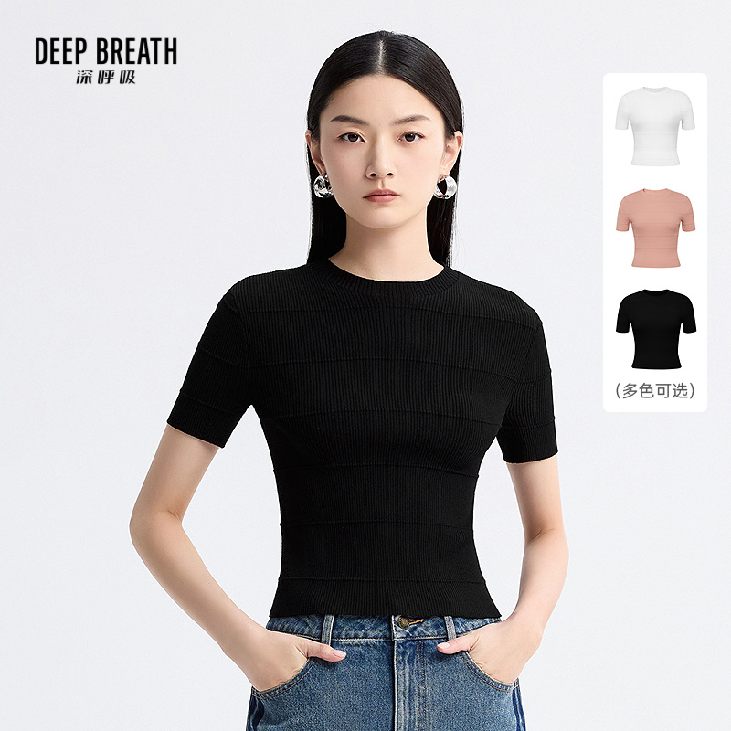 DEEP BREATH深呼吸女装 夏季新款小圆领肌理短款短袖针织衫A301971