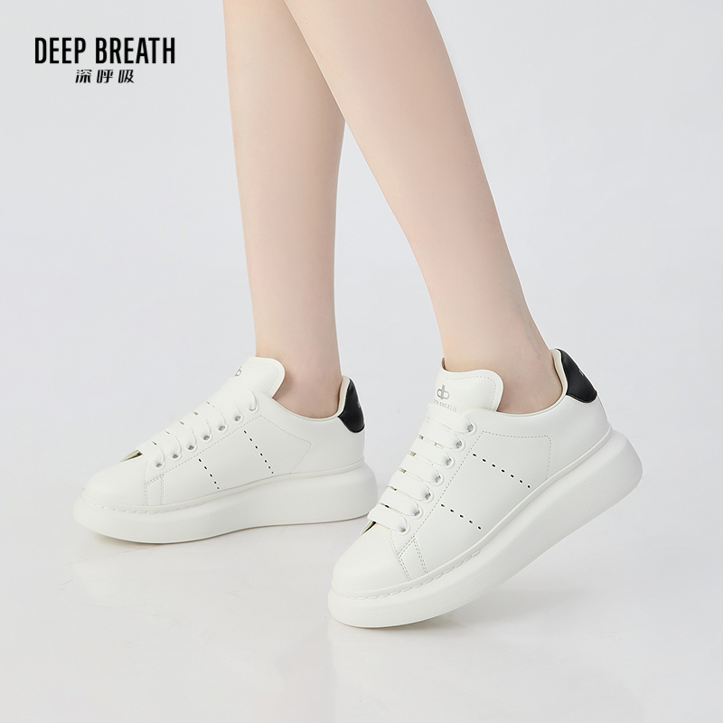 DEEP BREATH深呼吸女鞋 牛皮厚底圆头休闲鞋小白鞋女鞋AX12327