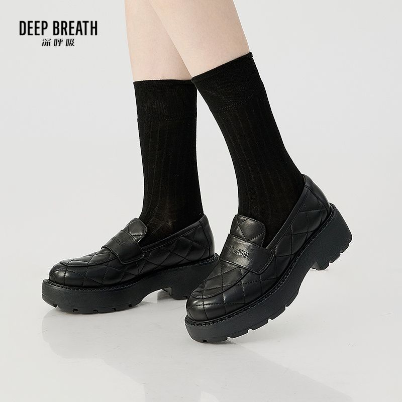 DEEP BREATH深呼吸女鞋 真皮厚底一脚蹬菱格小香风乐福鞋绅士鞋AX13125