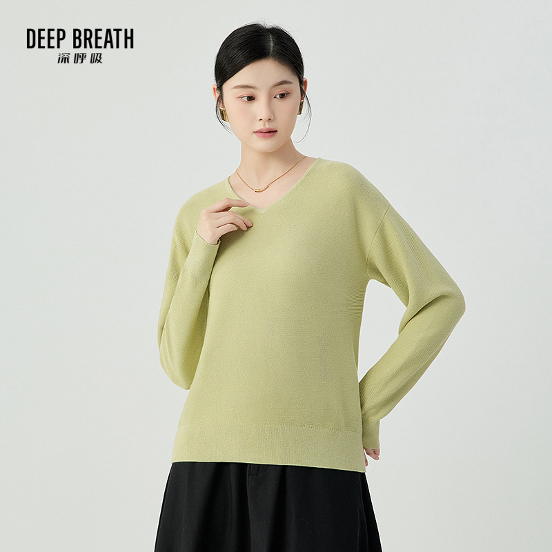 DEEP BREATH深呼吸女装 新款V领纯色金银丝套头长袖针织衫A301813