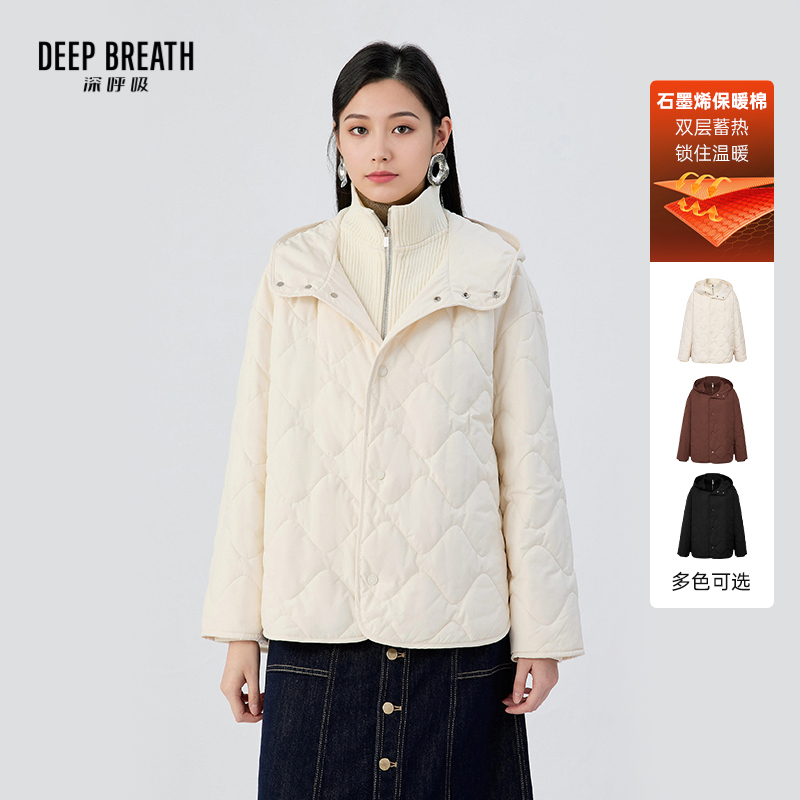 DEEP BREATH深呼吸女装 连帽假两件排扣外套一手长棉服棉衣A401473