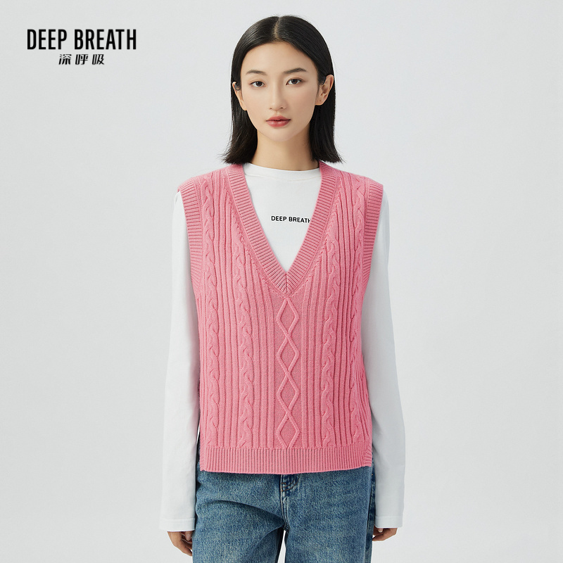 DEEP BREATH深呼吸女装 简约纯色无袖侧开叉V领廓形马甲 A301152