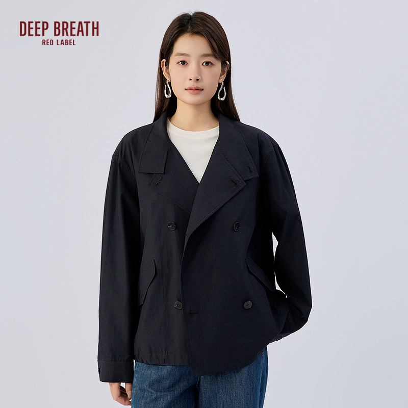 DEEP BREATH深呼吸女装 新款简约立领双排扣短款风衣外套A401790