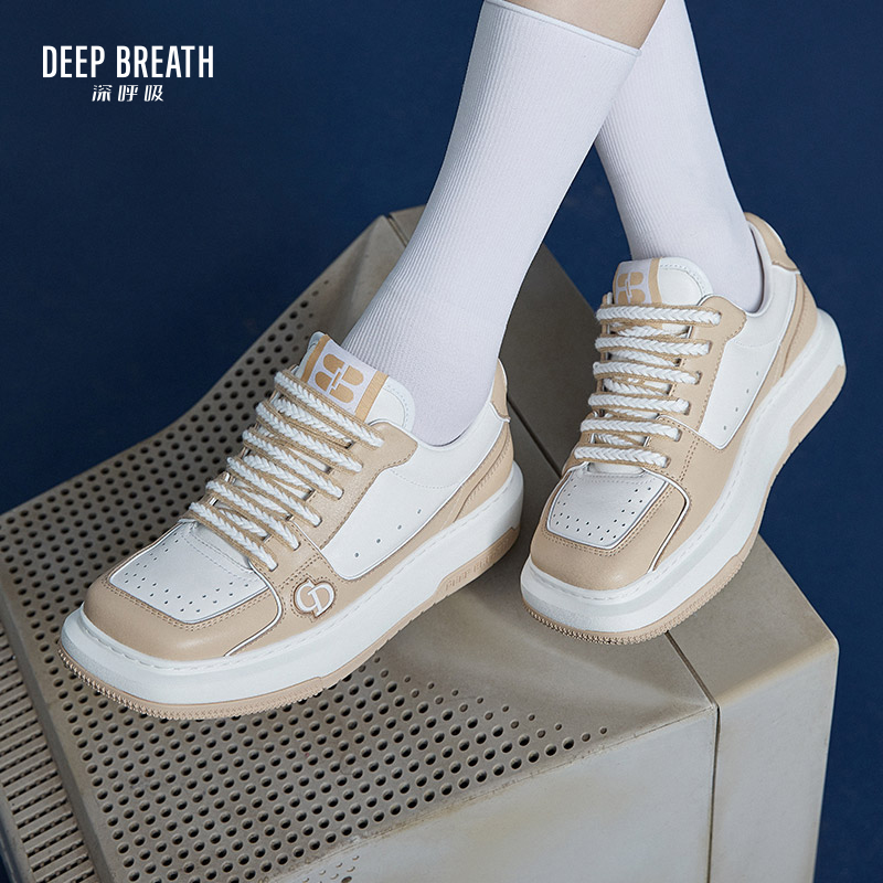 DEEP BREATH深呼吸女鞋 斜方头时尚个性低帮绑带休闲板鞋小白鞋AX12227