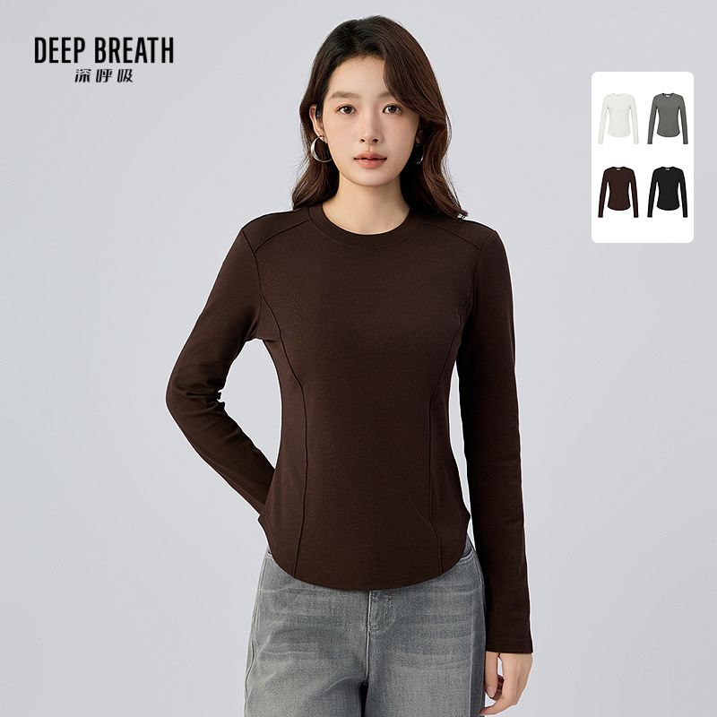 DEEP BREATH深呼吸女装 莫代尔棉弹性下摆弧度长袖T恤上衣A302300