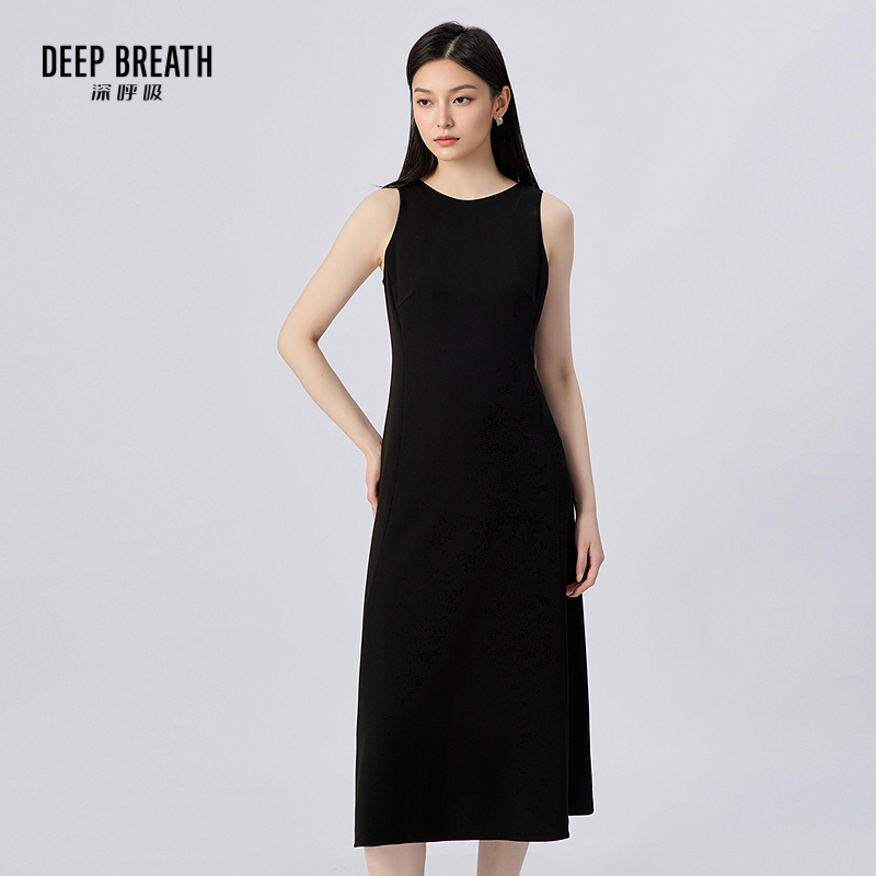 DEEP BREATH深呼吸女装 二醋酸质感经典小黑裙无袖收腰显瘦礼裙A500591