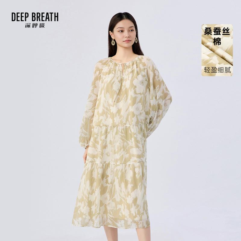 DEEP BREATH深呼吸女装 新款气质花卉印花丝棉长袖连衣裙A500619