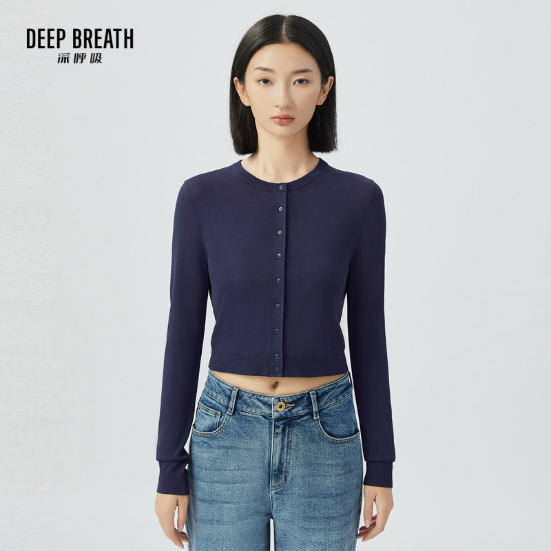 DEEP BREATH深呼吸女装 轻薄圆领冰丝凉感开衫短款针织衫A400886-1