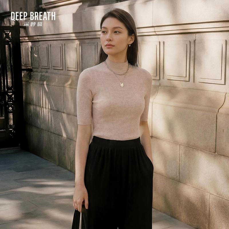 DEEP BREATH深呼吸女装 天衣无缝坑条中袖羊毛针织衫A301155