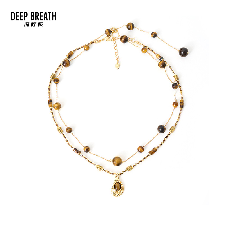 DEEP BREATH深呼吸配饰 复古质感虎眼石两件套项链A900200