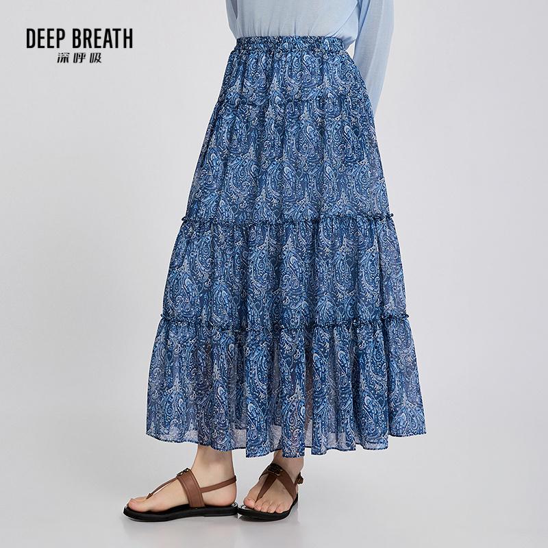 DEEP BREATH深呼吸女装 松紧腰腰果花蛋糕层长裙花色半身裙A200507-1