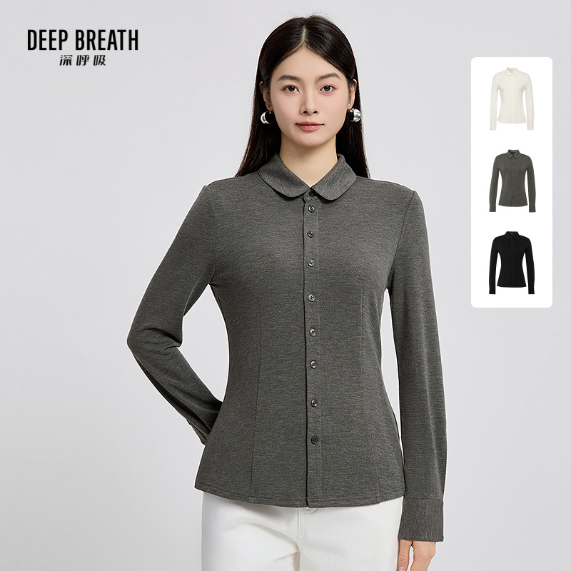 DEEP BREATH深呼吸女装 新款收腰弹性翻领长袖简约百搭衬衫A302702