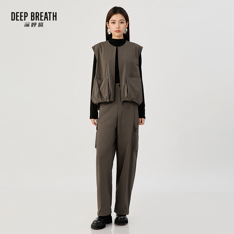 DEEP BREATH深呼吸女装 圆领马甲外套束脚工装裤套装A401497-A100484