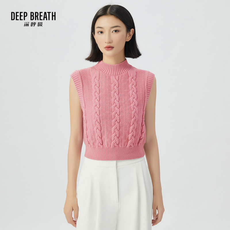 DEEP BREATH深呼吸女装 小烟管领羊毛背心简约针织马甲A301153-1