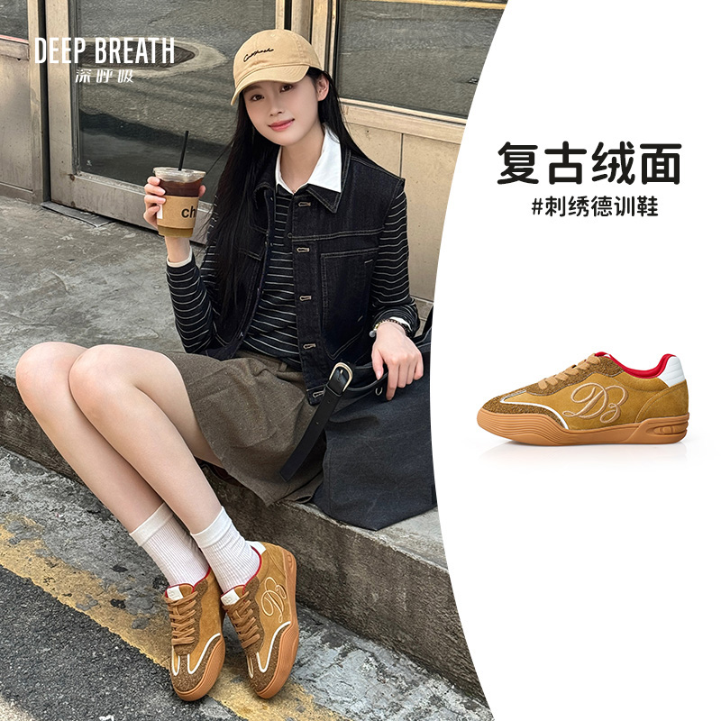 DEEP BREATH深呼吸女鞋 新款拼色低帮绑带刺绣德训鞋休闲鞋AX12396