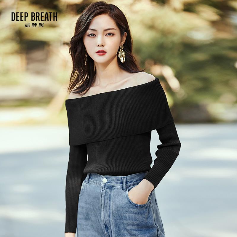 DEEP BREATH深呼吸女装 一字肩罗纹长袖针织衫A300221