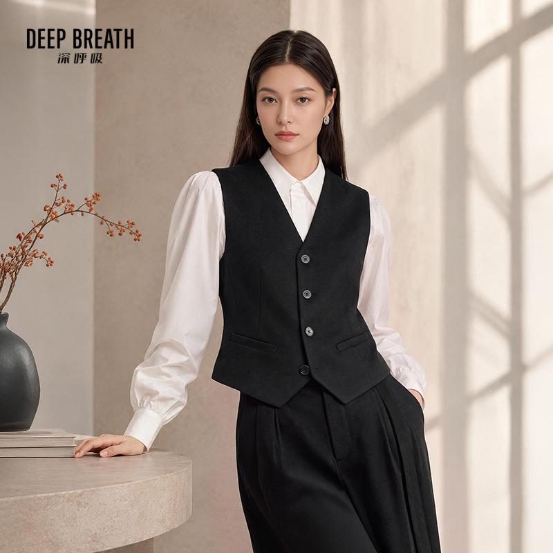 DEEP BREATH深呼吸女装 V领呢料修身简约通勤西装马甲A402830