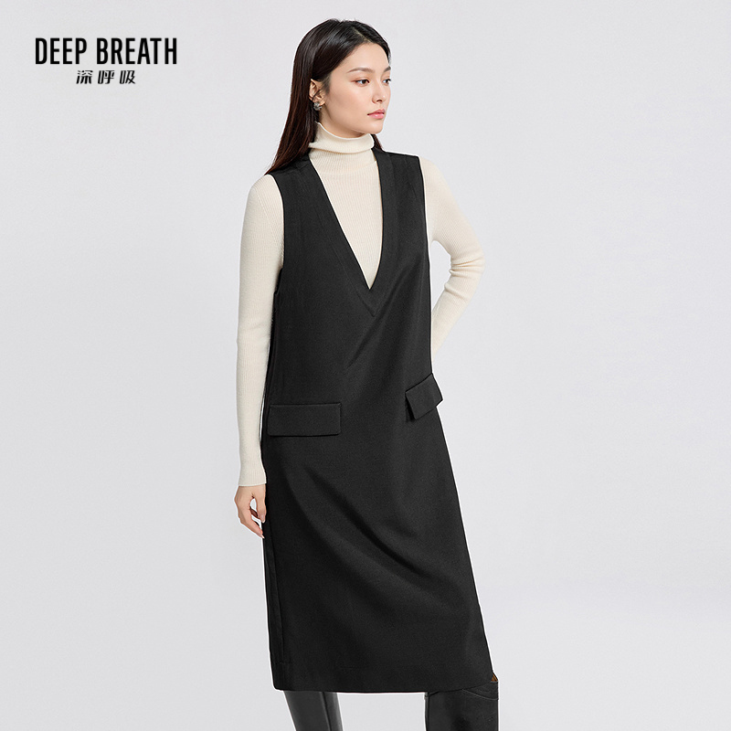 DEEP BREATH深呼吸女装 V领背心裙中长款直身通勤连衣裙A500706